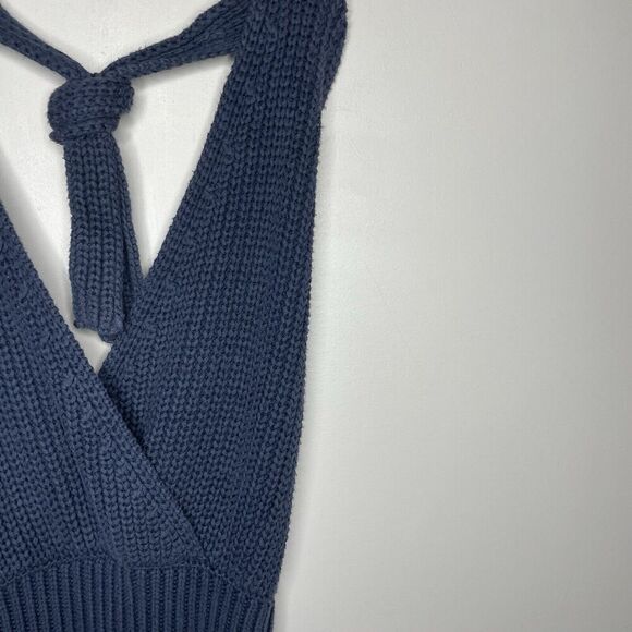 NICHOLAS Halter Dress Women XS Blue Knit Sweater Cotton Blend Mini - Picture 2 of 14